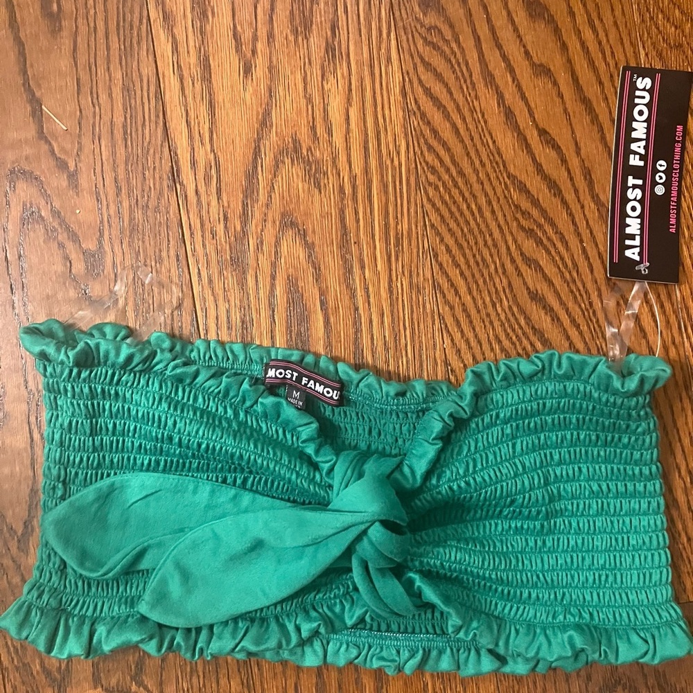Almost Famous Green Smocked Bandeau Top